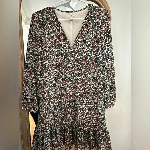 J. Crew Factory Relaxed Fiery Sunset Floral Print Shift Dress Flounce Hem XS - Picture 3 of 7